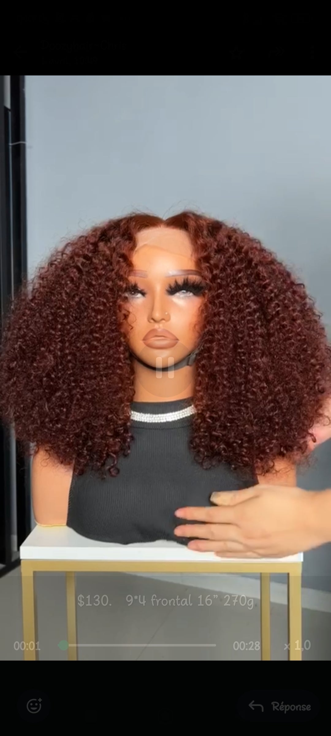 Perruque bouclée ginger - closure 9*4- Long16 - Densité 350%