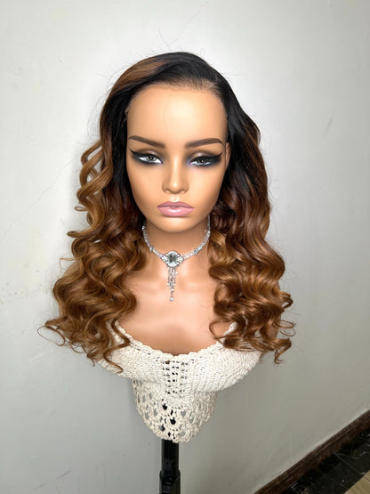 Bodywave dégradé noir marron chatain clair-  densité 250%