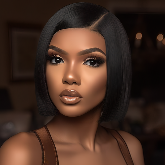 Perruque  courte lisse closure HD 5*5 -100%human hair- Densité 210%