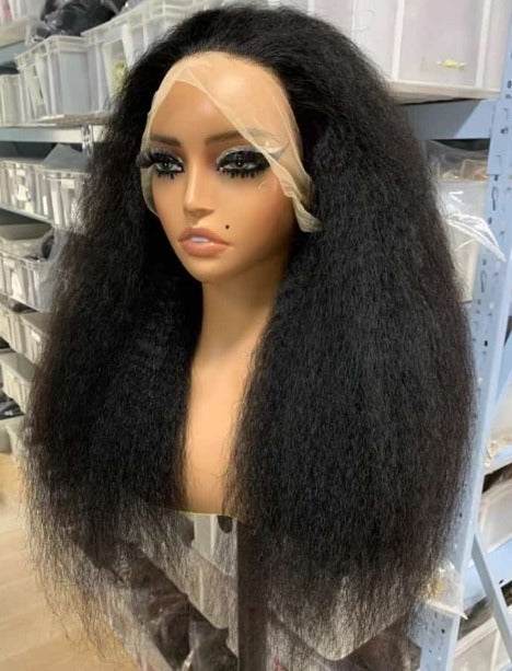 Perruque Yaki ou Kinky Straight  transparent frontale 13*4- 100%human hair -Densité 210%