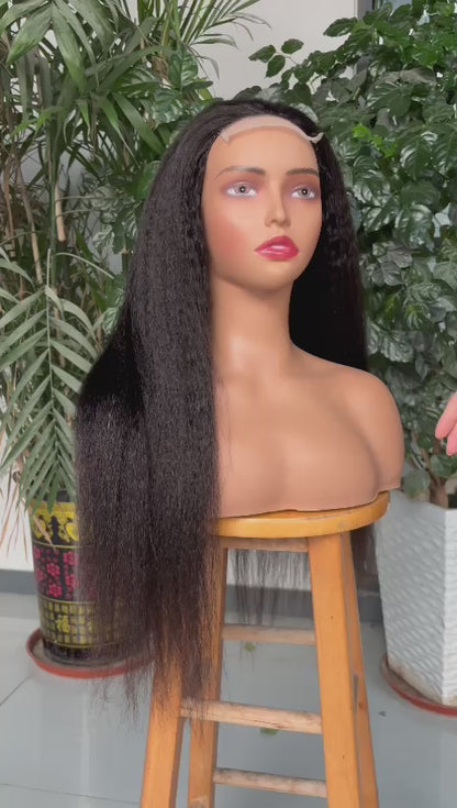 Perruque Yaki ou Kinky Straight trasnparent closure 4*4 - 100%human hair -Densité 210%