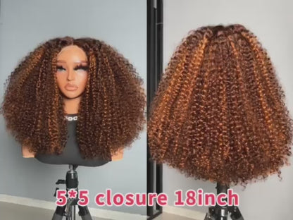 Perruque bouclée Piano - Closure 5*5  - Long18 - Densité 400%