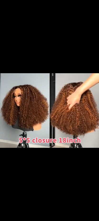 Perruque bouclée Piano - Closure 5*5  - Long18 - Densité 400%