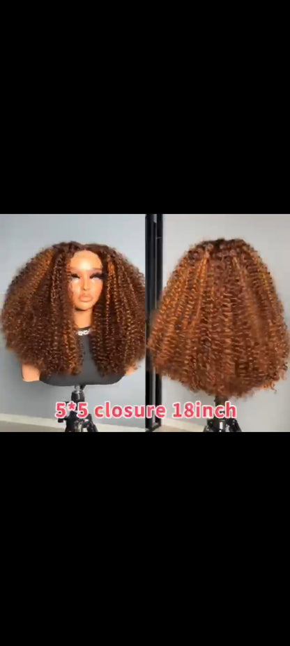 Perruque bouclée Piano - Closure 5*5  - Long18 - Densité 400%